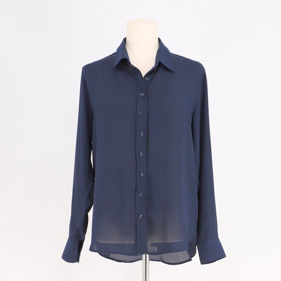 THE SHIRT by ROCHELLE BEHRENS The Signature Shirt in Navy Button Front Size M - Picture 2 of 7